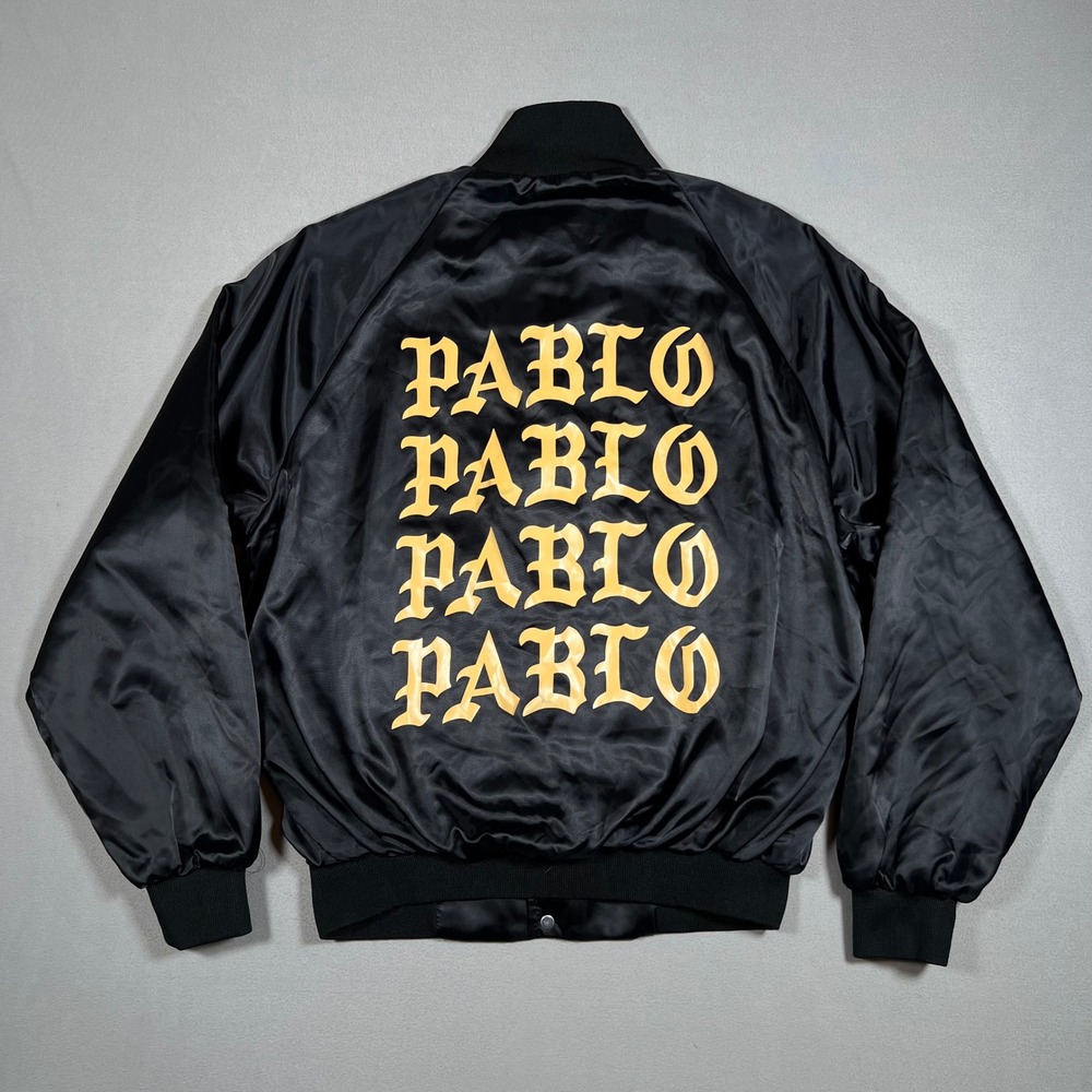Kanye West Yeezy Pablo Tour Black Gold Satin Bomber Jacket Size S USA ASW Tag YE